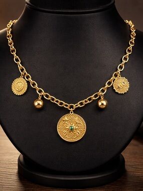 Gold Coin Pendant Charm Necklace - Women Jewelry